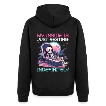 Dead Inside Sarcastic Gothic Skeleton Halloween - Unisex Premium Organic Zip Hoodie - black - Back - Nico (187cm)
