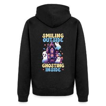 Dead Inside Sarcastic Gothic Skeleton Halloween - Unisex Premium Organic Zip Hoodie - black - Back - Nico (187cm)