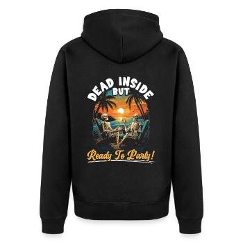 Dead Inside Sarcastic Gothic Skeleton Halloween - Unisex Premium Organic Zip Hoodie - black - Back - Nico (187cm)
