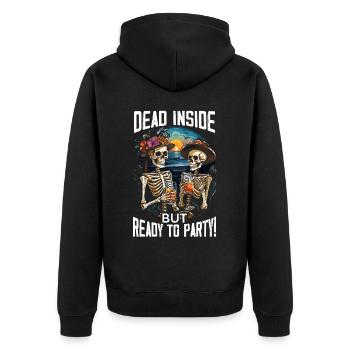 Dead Inside Sarcastic Gothic Skeleton Halloween - Unisex Premium Organic Zip Hoodie - black - Back - Nico (187cm)