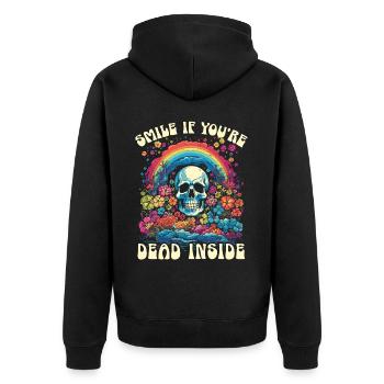 Dead Inside Sarcastic Gothic Skeleton Halloween - Unisex Premium Organic Zip Hoodie - black - Back - Nico (187cm)