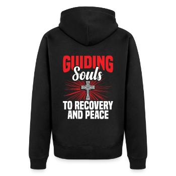 Seelen Zur Genesung Und Zum Frieden Führen, Kaplan - Unisex Premium Bio Zip Hoodie - Schwarz - Hinten - Nico (187cm)