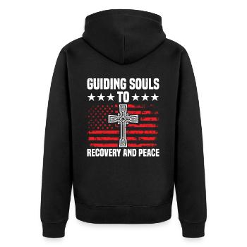 Seelen Zur Genesung Und Zum Frieden Führen, Kaplan - Unisex Premium Bio Zip Hoodie - Schwarz - Hinten - Nico (187cm)