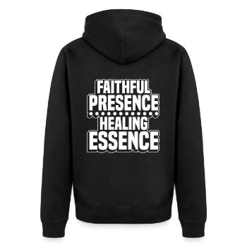 Heilende Essenz Der Treuen Gegenwart, Kaplan - Unisex Premium Bio Zip Hoodie - Schwarz - Hinten - Nico (187cm)