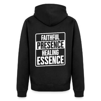 Heilende Essenz Der Treuen Gegenwart, Kaplan - Unisex Premium Bio Zip Hoodie - Schwarz - Hinten - Nico (187cm)