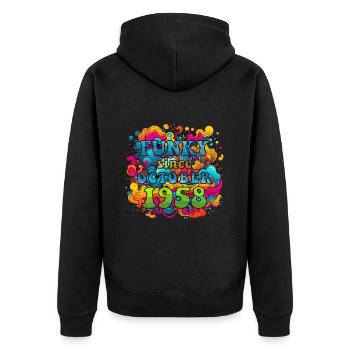 Funky Geburtstag: Oktober 1958 - Psychadelic - Unisex Premium Bio Zip Hoodie - Schwarz - Hinten - Nico (187cm)