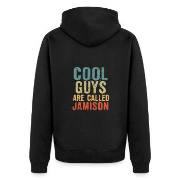 Cool guys are called jamison - Unisex Premium Bio Zip Hoodie - Schwarz - Hinten - Nico (187cm)