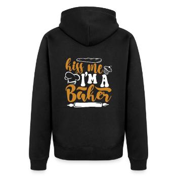 Kiss Me I'm A Baker Confectioner Hobby Baker Bakery - Unisex Premium Organic Zip Hoodie - black - Back - Nico (187cm)