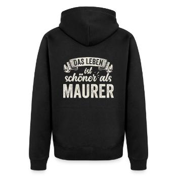 Maurer Bauarbeiter Baustell Ziegelstein Handwerker - Unisex Premium Bio Zip Hoodie - Schwarz - Hinten - Nico (187cm)