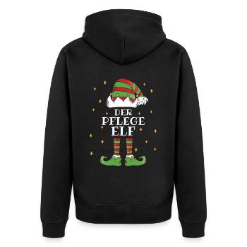 Der Pflege Elf - Familien Weihnachtsoutfit - Unisex Premium Bio Zip Hoodie - Schwarz - Hinten - Nico (187cm)