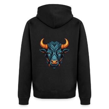Bulle Kopf Taurus - Unisex Premium Bio Zip Hoodie - Schwarz - Hinten - Nico (187cm)
