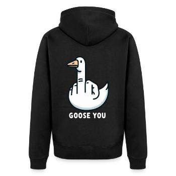 Goose Finger - Unisex Premium Organic Zip Hoodie - black - Back - Nico (187cm)