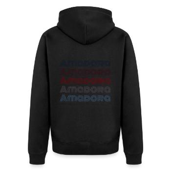Vintage Portugal Stadt - Retro Amadora - Unisex Premium Bio Zip Hoodie - Schwarz - Hinten - Nico (187cm)