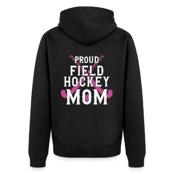 Field Hockey Mom Proud Field - Unisex Premium Bio Zip Hoodie - Schwarz - Hinten - Nico (187cm)