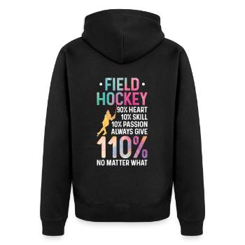 Field Hockey Field Hockey 90% - Unisex Premium Bio Zip Hoodie - Schwarz - Hinten - Nico (187cm)