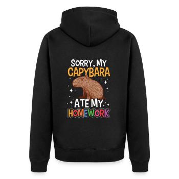 Capybara has eaten homework capybara - Unisex Premium Organic Zip Hoodie - black - Back - Nico (187cm)