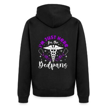 Ici pour les bassins de lit - STNA State Tested Nursing - Veste à capuche bio Premium Unisexe - noir - Dos - Nico (187cm)