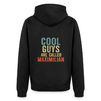 Cool guys are called maximilian - Unisex Premium Organic Zip Hoodie - black - Back - Nico (187cm)