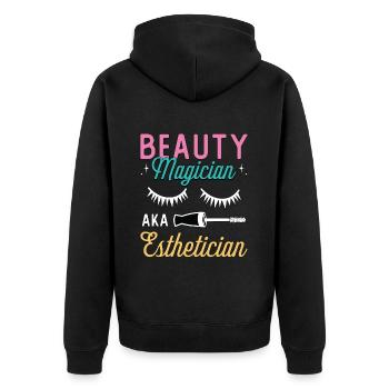 Aesthetician Beauty Magician Beautician Skin Care - Unisex Premium Bio Zip Hoodie - Schwarz - Hinten - Nico (187cm)