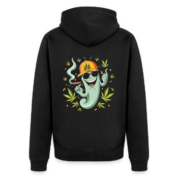 Stoned Ghost - Spaß mit dem Geist des Weed - Unisex Premium Bio Zip Hoodie - Schwarz - Hinten - Nico (187cm)