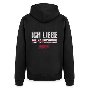 Aikido Ich Liebe Zeitvertreib Hobby - Unisex Premium Bio Zip Hoodie - Schwarz - Hinten - Nico (187cm)