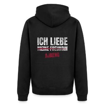 Ajaeng Ich Liebe Zeitvertreib Hobby - Unisex Premium Bio Zip Hoodie - Schwarz - Hinten - Nico (187cm)