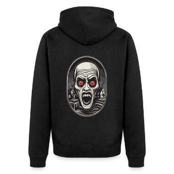 Spooky Halloween design, Funny ghost outfit - Unisex Premium Organic Zip Hoodie - black - Back - Nico (187cm)