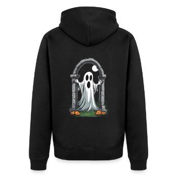 Spooky Halloween design, Funny ghost outfit - Unisex Premium Organic Zip Hoodie - black - Back - Nico (187cm)