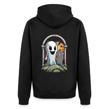Spooky Halloween design, Funny ghost outfit - Unisex Premium Organic Zip Hoodie - black - Back - Nico (187cm)