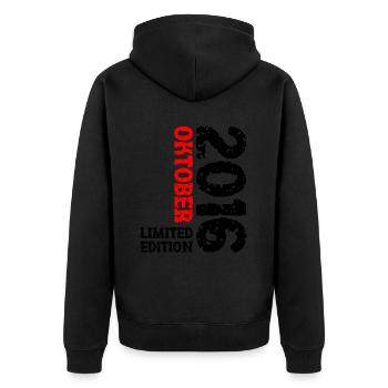 2016 Oktober Limited Edition 7. Geburtstag Deko - Unisex Premium Bio Zip Hoodie - Schwarz - Hinten - Nico (187cm)