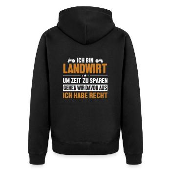 Landwirt hat immer Recht Bauer Landwirtschaft - Unisex Premium Bio Zip Hoodie - Schwarz - Hinten - Nico (187cm)