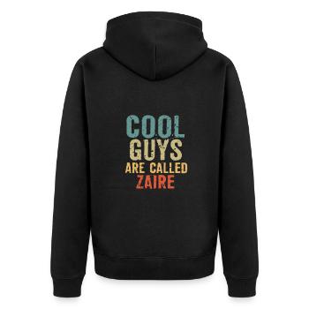 Cool guys are called zaire - Unisex Premium Bio Zip Hoodie - Schwarz - Hinten - Nico (187cm)