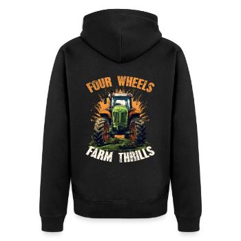 Four Wheels Farm Thrills Traktor Landwirtschaft - Unisex Premium Bio Zip Hoodie - Schwarz - Hinten - Nico (187cm)