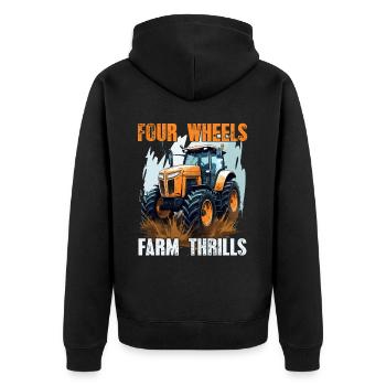 Four Wheels Farm Thrills Tractor Farmer Farmer - Unisex Premium Organic Zip Hoodie - black - Back - Nico (187cm)