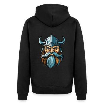 Viking Head Warrior - Unisex Premium Organic Zip Hoodie - black - Back - Nico (187cm)