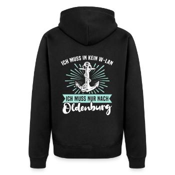 Oldenburg Sprüche - Unisex Premium Bio Zip Hoodie - Schwarz - Hinten - Nico (187cm)