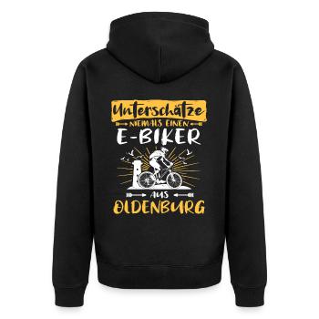 Oldenburg Ebike Oldenburger Ebiker - Unisex Premium Bio Zip Hoodie - Schwarz - Hinten - Nico (187cm)