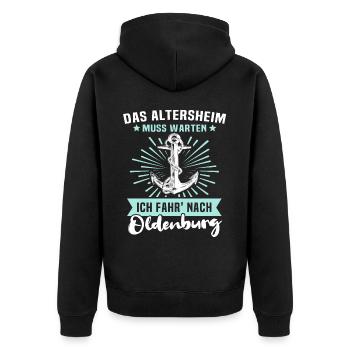 Oldenburg - Unisex Premium Bio Zip Hoodie - Schwarz - Hinten - Nico (187cm)