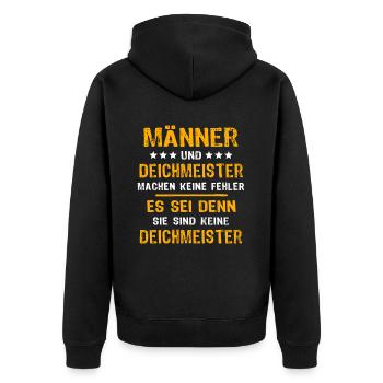 Deichmeister Spruch - Unisex Premium Bio Zip Hoodie - Schwarz - Hinten - Nico (187cm)