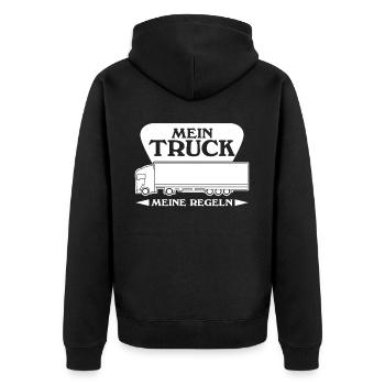 Lastwagen LKW - Unisex Premium Bio Zip Hoodie - Schwarz - Hinten - Nico (187cm)