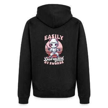 Fechten lässt sich leicht von Schwertern ablenken - Unisex Premium Bio Zip Hoodie - Schwarz - Hinten - Nico (187cm)
