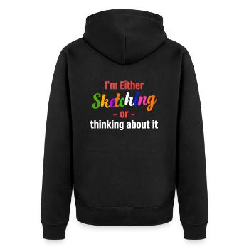 Either I'm sketching or I'm thinking about it - Unisex Premium Organic Zip Hoodie - black - Back - Nico (187cm)