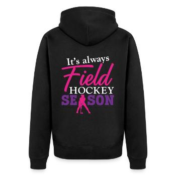 Field Hockey It's Always Field - Unisex Premium Bio Zip Hoodie - Schwarz - Hinten - Nico (187cm)