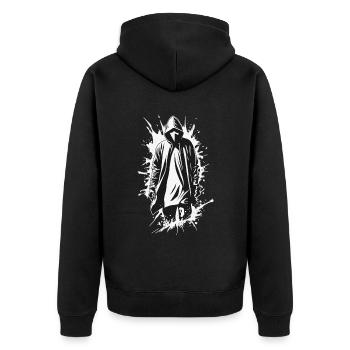 Spooky Halloween design, Funny ghost outfit - Unisex Premium Organic Zip Hoodie - black - Back - Nico (187cm)