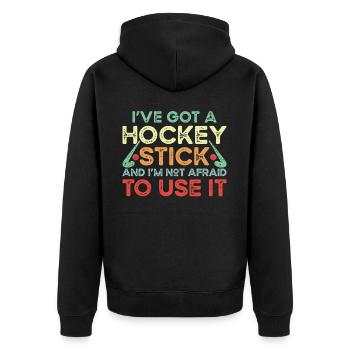 Field Hockey I've Got A Hockey - Unisex Premium Bio Zip Hoodie - Schwarz - Hinten - Nico (187cm)