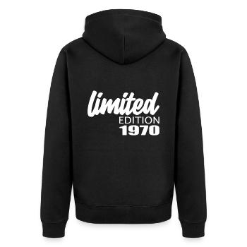 Limited Edition 1970 - Unisex Premium Bio Zip Hoodie - Schwarz - Hinten - Nico (187cm)