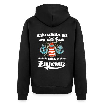 Zinnowitz Frau Zinnowitzerin - Unisex Premium Bio Zip Hoodie - Schwarz - Hinten - Nico (187cm)