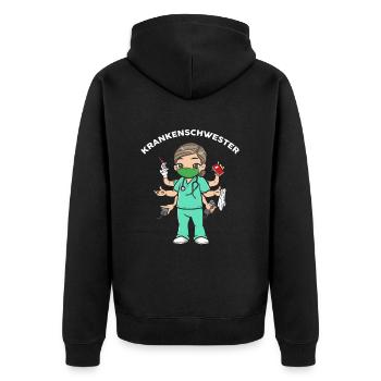 Sechsarmige Krankenschwester Pflegekraft - Unisex Premium Bio Zip Hoodie - Schwarz - Hinten - Nico (187cm)