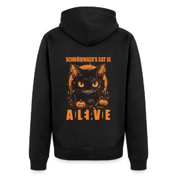 Schrödinger's Cat Is Dead and Alive - Unisex Premium Bio Zip Hoodie - Schwarz - Hinten - Nico (187cm)