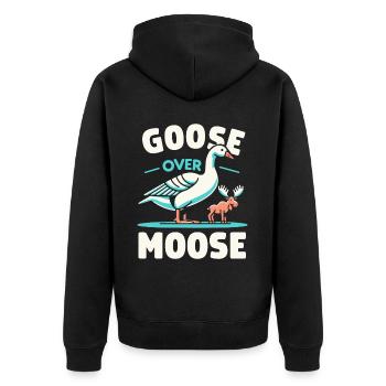 Goose over Moose – Oie triomphante - Veste à capuche bio Premium Unisexe - noir - Dos - Nico (187cm)
